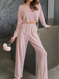 DERMEARNE Hiloc Knitted Pajamas For Women 2 Piece Sets O Neck Long Sleeve Sleepwear Female Trouser Suits 2024 Summer Casual Homewear