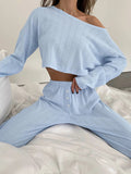 DERMEARNE Hiloc Knitted Pajamas For Women 2 Piece Sets O Neck Long Sleeve Sleepwear Female Trouser Suits 2024 Summer Casual Homewear