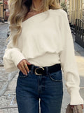 DERMEARNE Casual Solid Off-Shoulder Sweater Loose Slash Neck Long Sleeve Knitted Pullovers Women 2025 Autumn Winter Fashion Lady