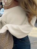 DERMEARNE Casual Solid Off-Shoulder Sweater Loose Slash Neck Long Sleeve Knitted Pullovers Women 2025 Autumn Winter Fashion Lady