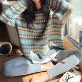 DERMEARNE Japanese Retro Jacquard Striped Sweater for Women's Autumn Winter New Lazy Style High-end Pullover Versatile Knitted Sweater Top
