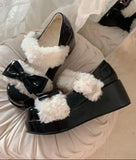 DERMEARNE Japanese Style Autumn Winter Original Lolita Shoes Bow Cute Jk Uniform Soft Girl Big Toe Student Kawaii  High Heel Casual Warm