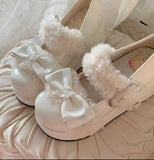 DERMEARNE Japanese Style Autumn Winter Original Lolita Shoes Bow Cute Jk Uniform Soft Girl Big Toe Student Kawaii  High Heel Casual Warm