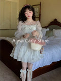 DERMEARNE Japanese Sweet Fairy Lolita Dress Women White Mesh Elegant Princess Dress Female Bow Casual Evening Party Dress Summer 2024 Slim