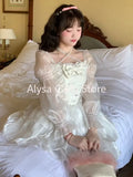 DERMEARNE Japanese Sweet Fairy Lolita Dress Women White Mesh Elegant Princess Dress Female Bow Casual Evening Party Dress Summer 2024 Slim
