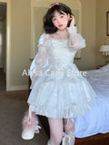DERMEARNE Japanese Sweet Fairy Lolita Dress Women White Mesh Elegant Princess Dress Female Bow Casual Evening Party Dress Summer 2024 Slim