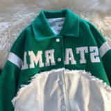 DERMEARNE Klein blue denim stitching baseball uniform jacket women spring and autumn thin lapel couple men jacket American retro trend
