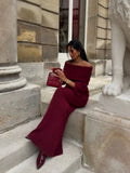 DERMEARNE Knitted Off Shoulder Long Sleeved Slim Fit Dresses Elegant Solid Color High Waisted Women's Dress 2024 New Lady Party Streetwear