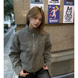 Korean Retro Washed Short Denim Jacket Men's Spring and Autumn Personalized Niche Design Stand Collar Y2K Jacket Tops