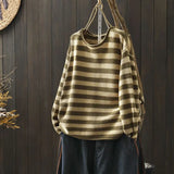 DERMEARNE Korean Style Contrasting Color Stripes Ulzzang Loose 2025 Autumn New Versatile Knitted Women's Casual Pullovers Top