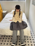 DERMEARNE Korobov Simple Pit Strip Knitted Pants Pleated Layer Lace Grey Slim Pants Y2k Women Clothing Korean Fashion Pantalones Mujer