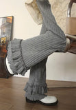 DERMEARNE Korobov Simple Pit Strip Knitted Pants Pleated Layer Lace Grey Slim Pants Y2k Women Clothing Korean Fashion Pantalones Mujer