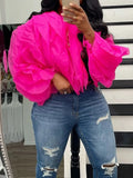 DERMEARNE Plus Size Fold Design Mesh Blouse Autumn NEW women top Round Neck Solid Color Elegant Romantic women Blouse