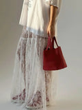 Dermearne Lace Jacquard Transperant Skirt Women Summer New High Waist Sexy Casual Long Skirts Streetwear Fashion White Maxi Skirt