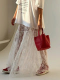 Dermearne Lace Jacquard Transperant Skirt Women Summer New High Waist Sexy Casual Long Skirts Streetwear Fashion White Maxi Skirt