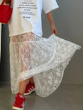 Dermearne Lace Jacquard Transperant Skirt Women Summer New High Waist Sexy Casual Long Skirts Streetwear Fashion White Maxi Skirt