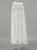 Dermearne Lace Jacquard Transperant Skirt Women Summer New High Waist Sexy Casual Long Skirts Streetwear Fashion White Maxi Skirt