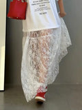Dermearne Lace Jacquard Transperant Skirt Women Summer New High Waist Sexy Casual Long Skirts Streetwear Fashion White Maxi Skirt