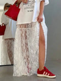 Dermearne Lace Jacquard Transperant Skirt Women Summer New High Waist Sexy Casual Long Skirts Streetwear Fashion White Maxi Skirt