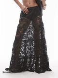 Dermearne Lace Jacquard Transperant Skirt Women Summer New High Waist Sexy Casual Long Skirts Streetwear Fashion White Maxi Skirt