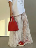 Dermearne Lace Jacquard Transperant Skirt Women Summer New High Waist Sexy Casual Long Skirts Streetwear Fashion White Maxi Skirt