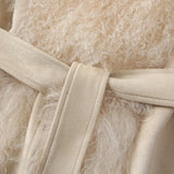 DERMEARNE Lady Luxury Winter Thick Warm Mongolian Sheep Fur Collar Cuffs Natural Fur Coats Women Stand Collar Crop Jacket LZ6513