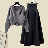 DERMEARNE Large Size Women's Spring Suit Women's 2025 New Cover Slim Sweater and Long Skirt Two-piece Set