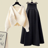 DERMEARNE Large Size Women's Spring Suit Women's 2025 New Cover Slim Sweater and Long Skirt Two-piece Set