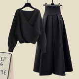 DERMEARNE Large Size Women's Spring Suit Women's 2025 New Cover Slim Sweater and Long Skirt Two-piece Set