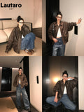 DERMEARNE Lautaro Spring Autumn Cool Handsome Retro Oversized Distressed Brown Soft Faux Leather Jackets for Women Zipper Runway Fashion