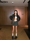 DERMEARNE Lautaro Spring Autumn Cool Handsome Retro Oversized Distressed Brown Soft Faux Leather Jackets for Women Zipper Runway Fashion