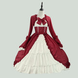 DERMEARNE Lolita Costume Medieval Retro Gothic Victorian Court Bow Dress Square Neck Elizabeth Cosplay Renaissance Costume Spliced Bow Dre