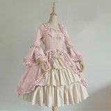 DERMEARNE Lolita Costume Medieval Retro Gothic Victorian Court Bow Dress Square Neck Elizabeth Cosplay Renaissance Costume Spliced Bow Dre
