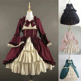 DERMEARNE Lolita Costume Medieval Retro Gothic Victorian Court Bow Dress Square Neck Elizabeth Cosplay Renaissance Costume Spliced Bow Dre