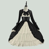 DERMEARNE Lolita Costume Medieval Retro Gothic Victorian Court Bow Dress Square Neck Elizabeth Cosplay Renaissance Costume Spliced Bow Dre