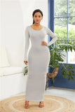 DERMEARNE Long Dress Women Sexy Maxi Party Dress Casual Long Sleeve Solid Bodycon Dress High Stretch Slim Vestidos