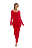 DERMEARNE Long Dress Women Sexy Maxi Party Dress Casual Long Sleeve Solid Bodycon Dress High Stretch Slim Vestidos