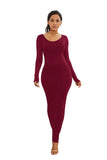 DERMEARNE Long Dress Women Sexy Maxi Party Dress Casual Long Sleeve Solid Bodycon Dress High Stretch Slim Vestidos