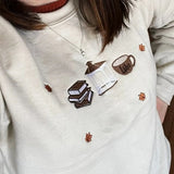 DERMEARNE Luke's Gilmore Embroidered Sweatshirts Women Fall Autumn Trio Coffee Design Vintage Style Pullover Thick Fleece Warm Jumpers