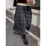 DERMEARNE MEXZT Vintage Plaid Midi Skirts Women Harajuku Woolen A Ine Skirt Winter Ladies Streetwear Korean High Waist Casual Faldas New
