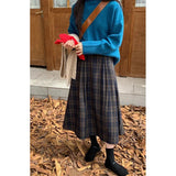 DERMEARNE MEXZT Vintage Plaid Midi Skirts Women Harajuku Woolen A Ine Skirt Winter Ladies Streetwear Korean High Waist Casual Faldas New