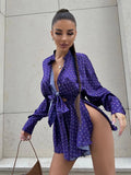 DERMEARNE Marthaqiqi Fashion Women Pajamas 2 Piece Suits Long Sleeve Nightgowns Long Sleeve Nightwear Shorts Casual Printing Sleepwear Set