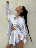 DERMEARNE Marthaqiqi Fashion Women Pajamas 2 Piece Suits Long Sleeve Nightgowns Long Sleeve Nightwear Shorts Casual Printing Sleepwear Set