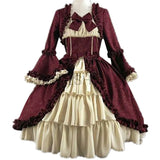 DERMEARNE Medieval Retro Gothiced Court Lolita Dress Royal Lady Ball Dress Square Neck Tight Waist Bowknot Women Elegant Costume Vestido