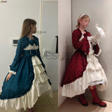 DERMEARNE Medieval Retro Gothiced Court Lolita Dress Royal Lady Ball Dress Square Neck Tight Waist Bowknot Women Elegant Costume Vestido