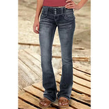 DERMEARNE Mid Waist Flared Jeans Women Button Casual Straight Leg Pants New 2024 Summer Pocket Hole Female Loose Office Lady Slim Pants
