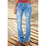 DERMEARNE Mid Waist Flared Jeans Women Button Casual Straight Leg Pants New 2024 Summer Pocket Hole Female Loose Office Lady Slim Pants