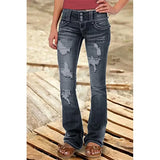 DERMEARNE Mid Waist Flared Jeans Women Button Casual Straight Leg Pants New 2024 Summer Pocket Hole Female Loose Office Lady Slim Pants