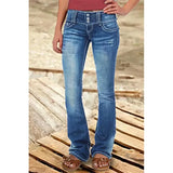 DERMEARNE Mid Waist Flared Jeans Women Button Casual Straight Leg Pants New 2024 Summer Pocket Hole Female Loose Office Lady Slim Pants