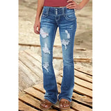 DERMEARNE Mid Waist Flared Jeans Women Button Casual Straight Leg Pants New 2024 Summer Pocket Hole Female Loose Office Lady Slim Pants